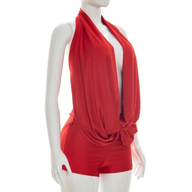 Plunging V Neck Backless Slim Fitted Romper