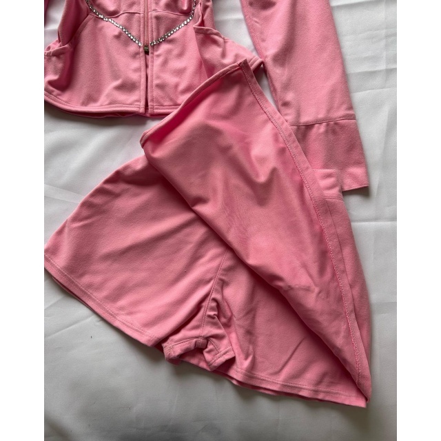 Off Shoulder Diamonded Mini Skirt Shorts Set