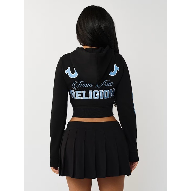 Printed Zipped Up Hoodies Jacket Top Pleated Skirt Set