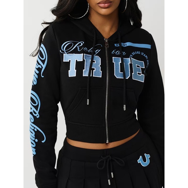 Printed Zipped Up Hoodies Jacket Top Pleated Skirt Set
