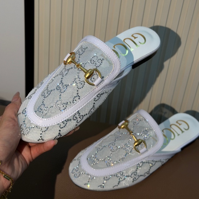 Luxury Fashion Mesh Rhinestones Mules Slippers