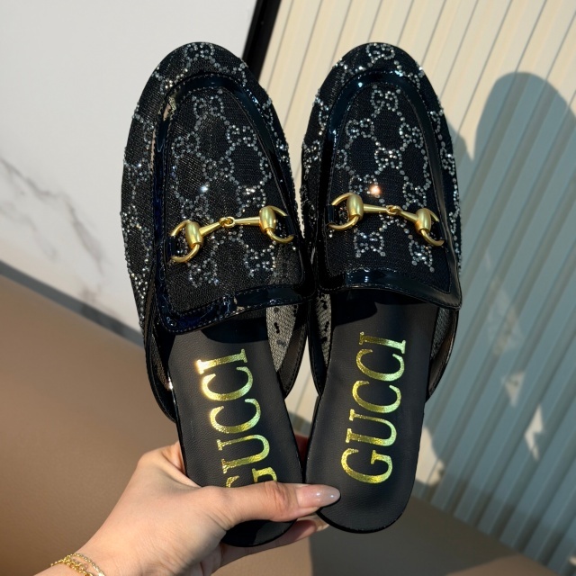 Luxury Fashion Mesh Rhinestones Mules Slippers