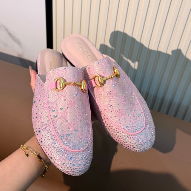 Luxury Fashion Mesh Rhinestones Mules Slippers