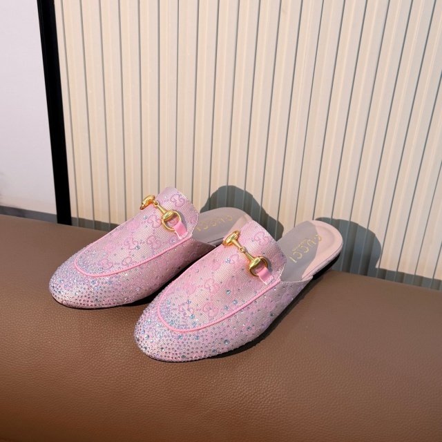 Luxury Fashion Mesh Rhinestones Mules Slippers
