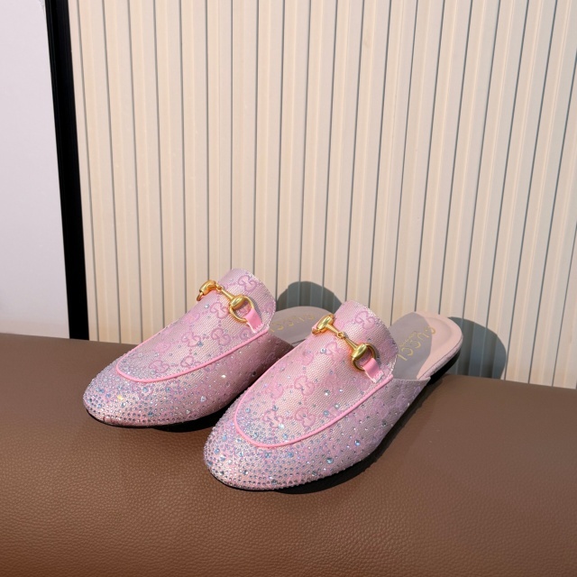 Luxury Fashion Mesh Rhinestones Mules Slippers