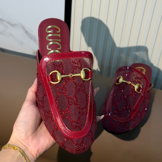 Luxury Fashion Mesh Rhinestones Mules Slippers