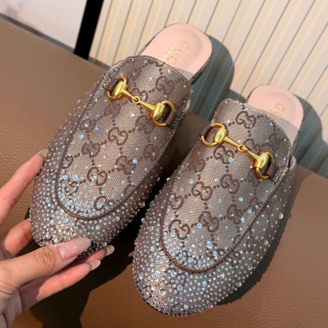 Luxury Fashion Mesh Rhinestones Mules Slippers
