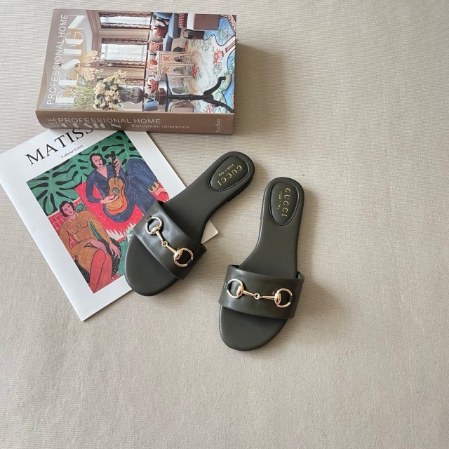 Luxury Fashion Women Leather Flat Slides