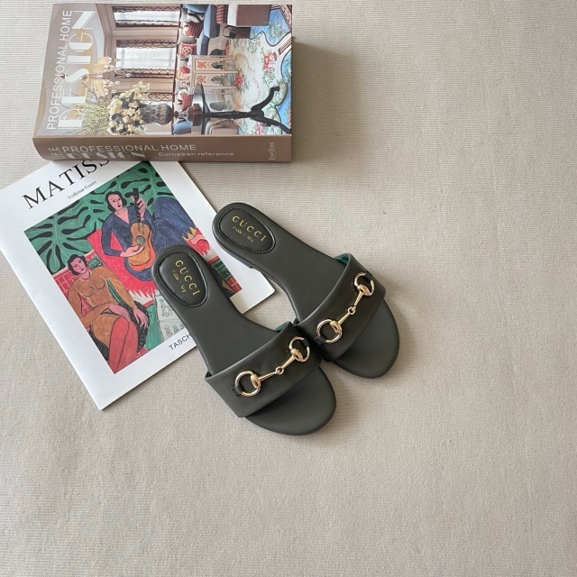 Luxury Fashion Women Leather Flat Slides
