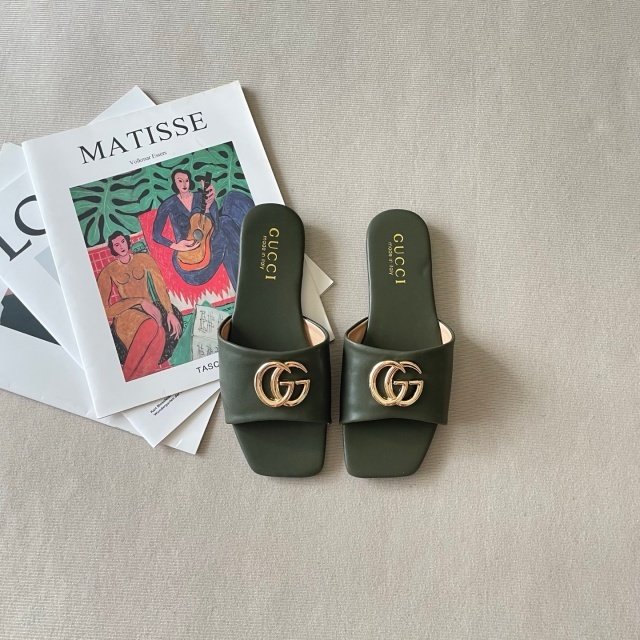 Metal Logo Fashion Women Flat Slides