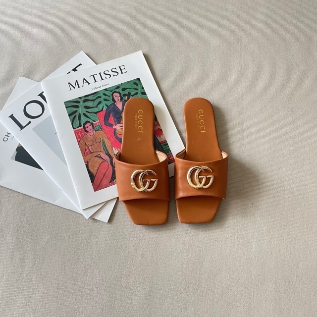 Metal Logo Fashion Women Flat Slides