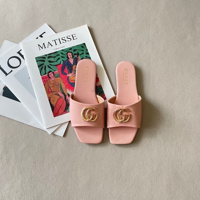 Metal Logo Fashion Women Flat Slides