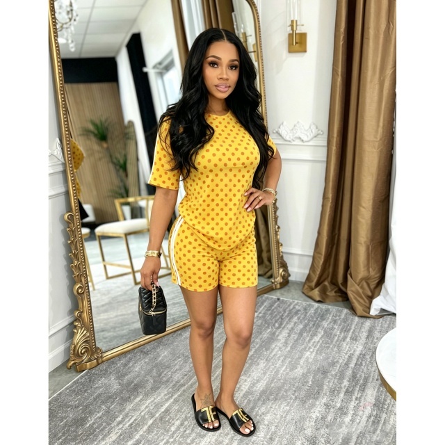 Printed Fashion Casual O Neck Short Set Two Pieces