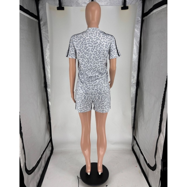 Printed Fashion Casual O Neck Short Set Two Pieces