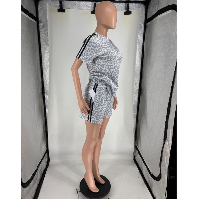 Printed Fashion Casual O Neck Short Set Two Pieces