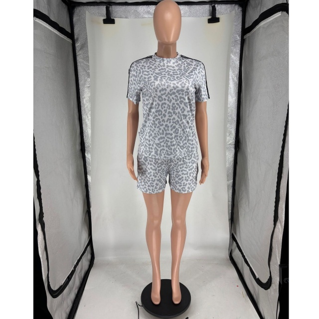 Printed Fashion Casual O Neck Short Set Two Pieces