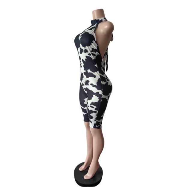 Printed Halter Neck Backless Slim Fit Romper
