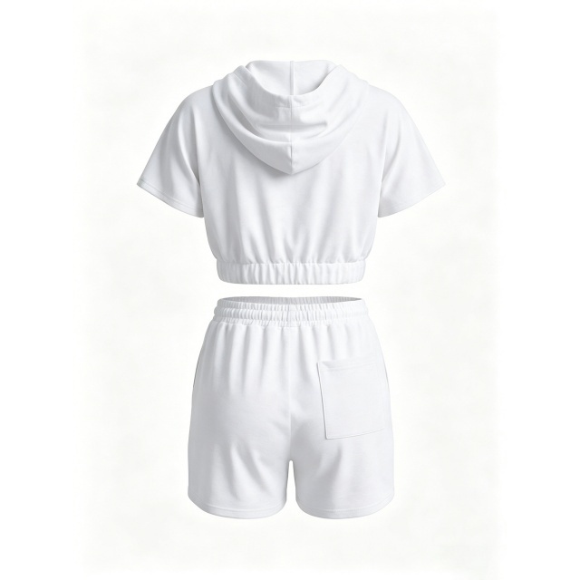 Solid Color Hooded Top Two Pieces Short Set