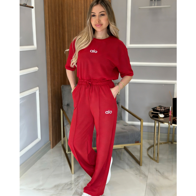 Casual O Neck Top Wide Legs Pant Set