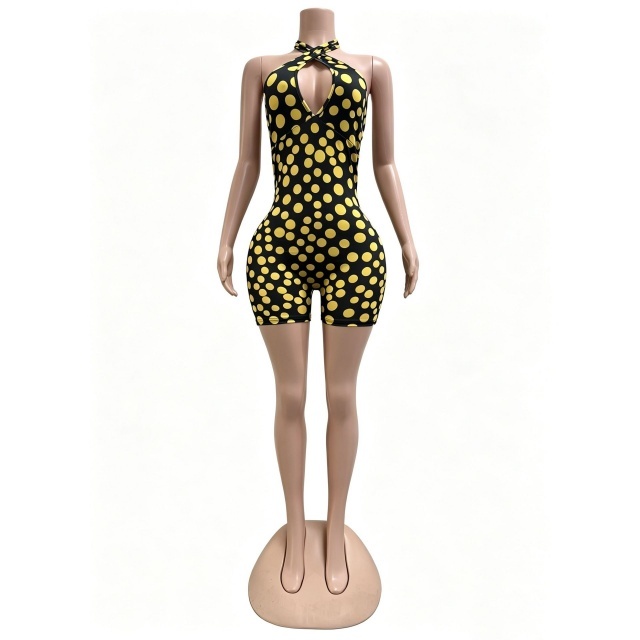 Dots Printed Halter Neck Slim Fit Romper