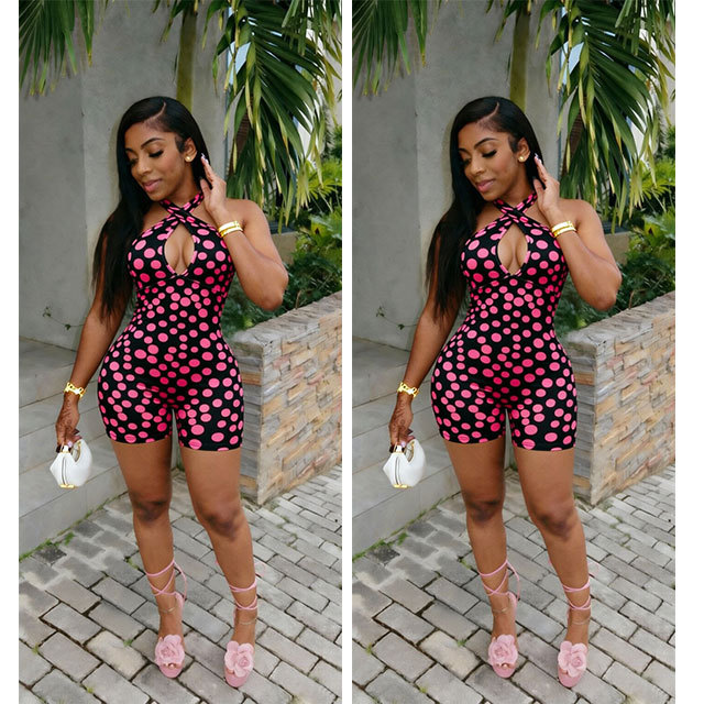 Dots Printed Halter Neck Slim Fit Romper