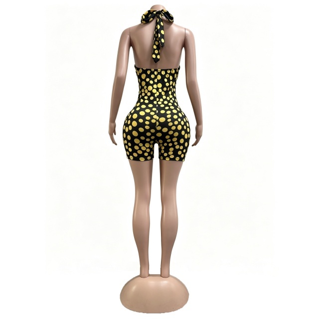 Dots Printed Halter Neck Slim Fit Romper