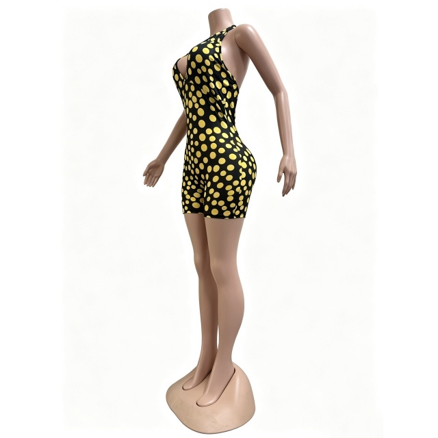 Dots Printed Halter Neck Slim Fit Romper