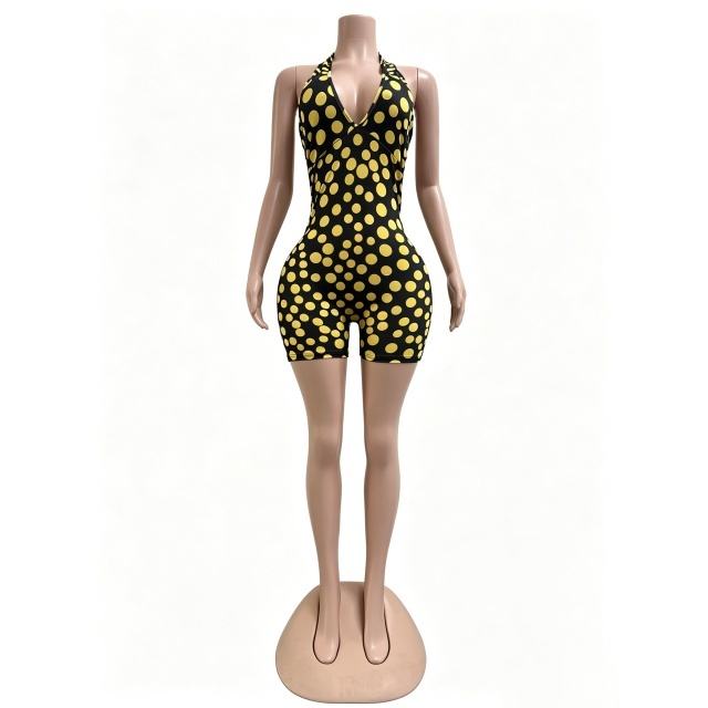 Dots Printed Halter Neck Slim Fit Romper