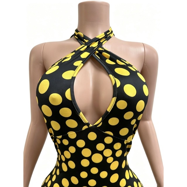 Dots Printed Halter Neck Slim Fit Romper