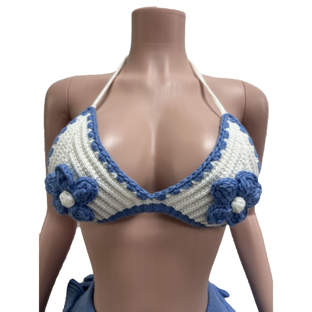 Knitted Crochet Ruffle Short set