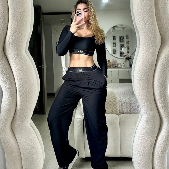 Long Sleeve Crop Top Flare Pant Set
