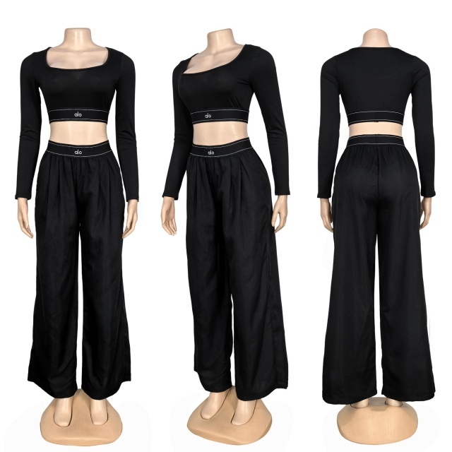 Long Sleeve Crop Top Flare Pant Set