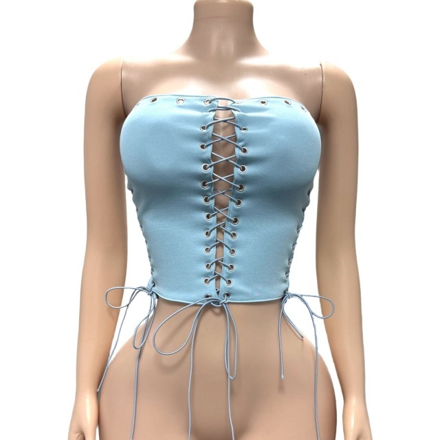 Eyelets Hollow Out Laced Up Tube Top