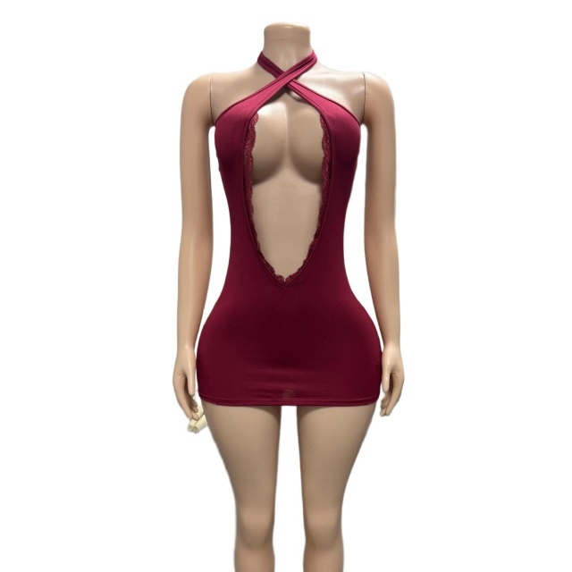 Halter Deep V Neck Bodycon Mini Dress