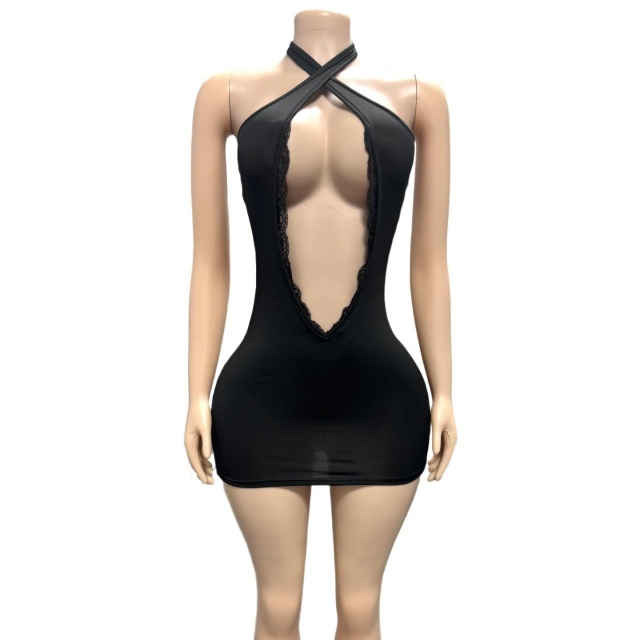 Halter Deep V Neck Bodycon Mini Dress