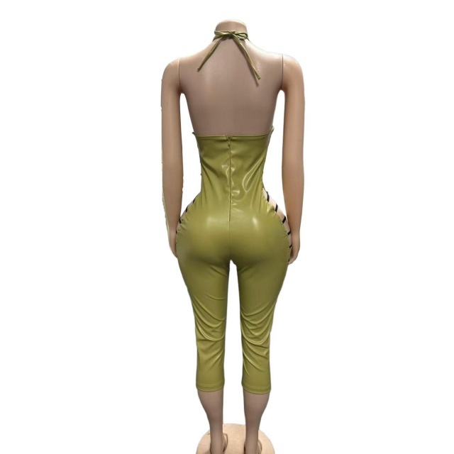Halter Neck Hollow Out Skinny Midi Jumpsuit