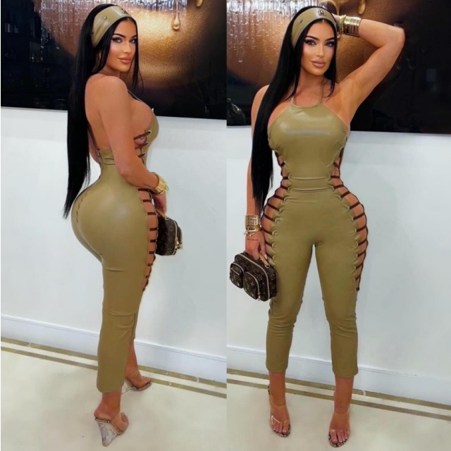 Halter Neck Hollow Out Skinny Midi Jumpsuit