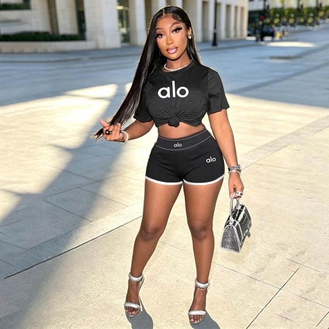 Letter Print Women Sport Short Set