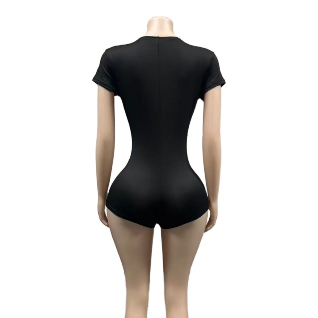 Solid Color Plunging V Neck Slim Romper