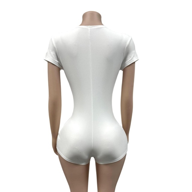 Solid Color Plunging V Neck Slim Romper