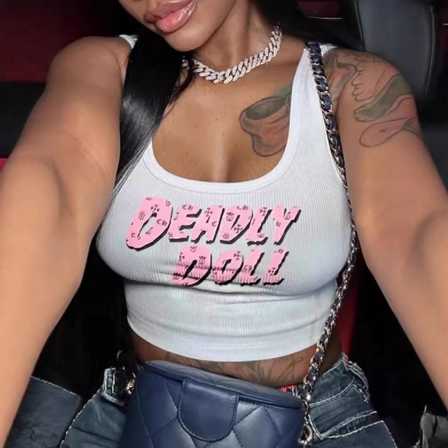 Letters Printed U Neck Tank Top