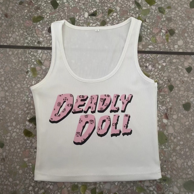 Letters Printed U Neck Tank Top