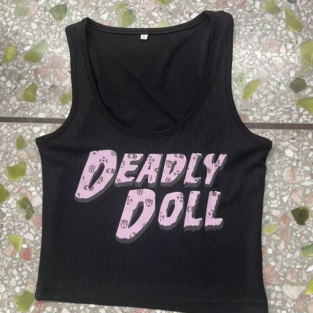 Letters Printed U Neck Tank Top