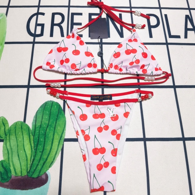 Cherry Print Pearl Fashion Bikini Set