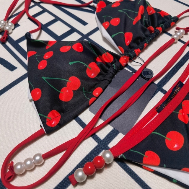 Cherry Print Pearl Fashion Bikini Set