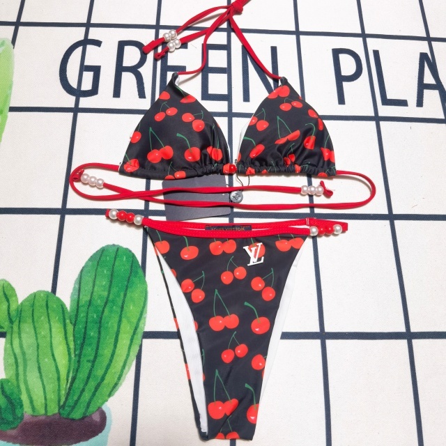 Cherry Print Pearl Fashion Bikini Set