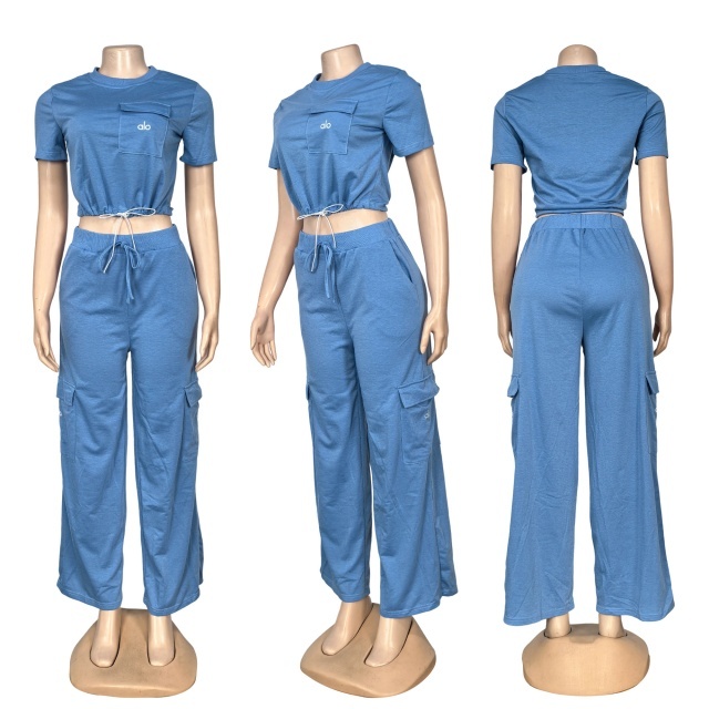 Embroidery Letters Wide Legs Pant Set