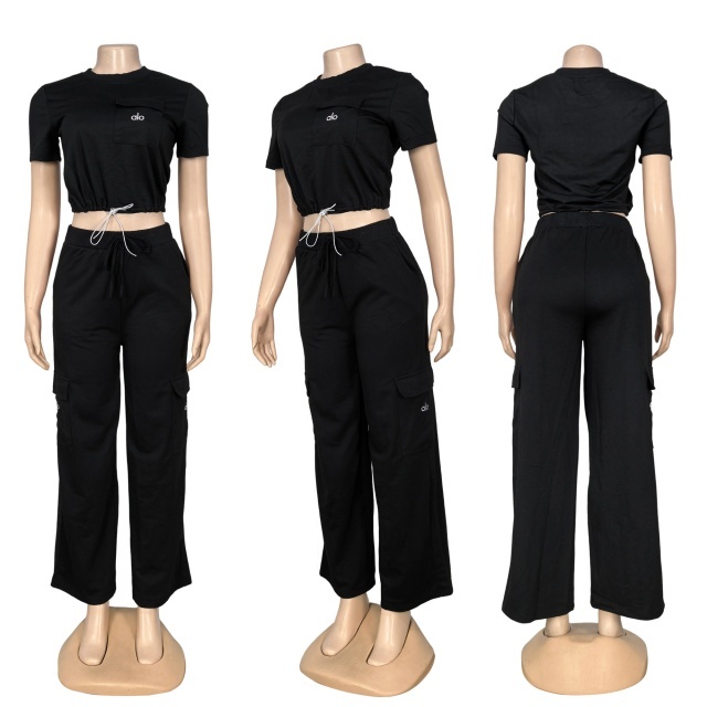 Embroidery Letters Wide Legs Pant Set