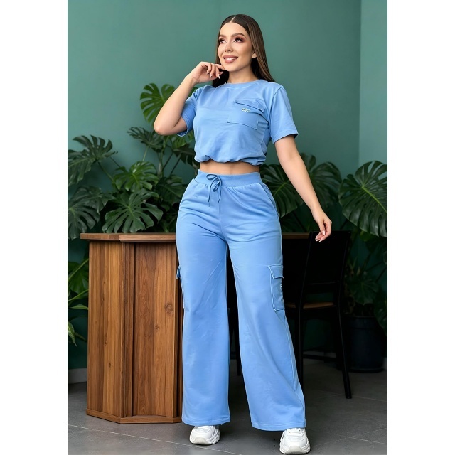 Embroidery Letters Wide Legs Pant Set