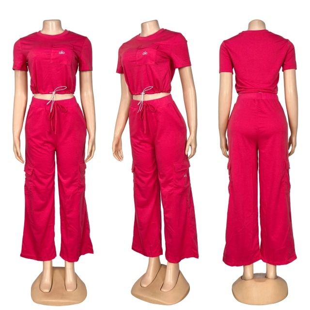 Embroidery Letters Wide Legs Pant Set